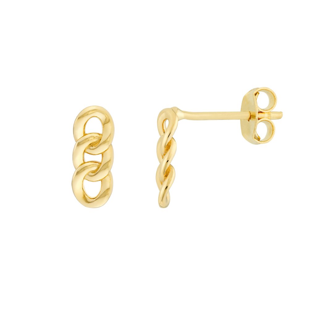 14k Solid Yellow Gold Triple Link Stud Earrings 244$
